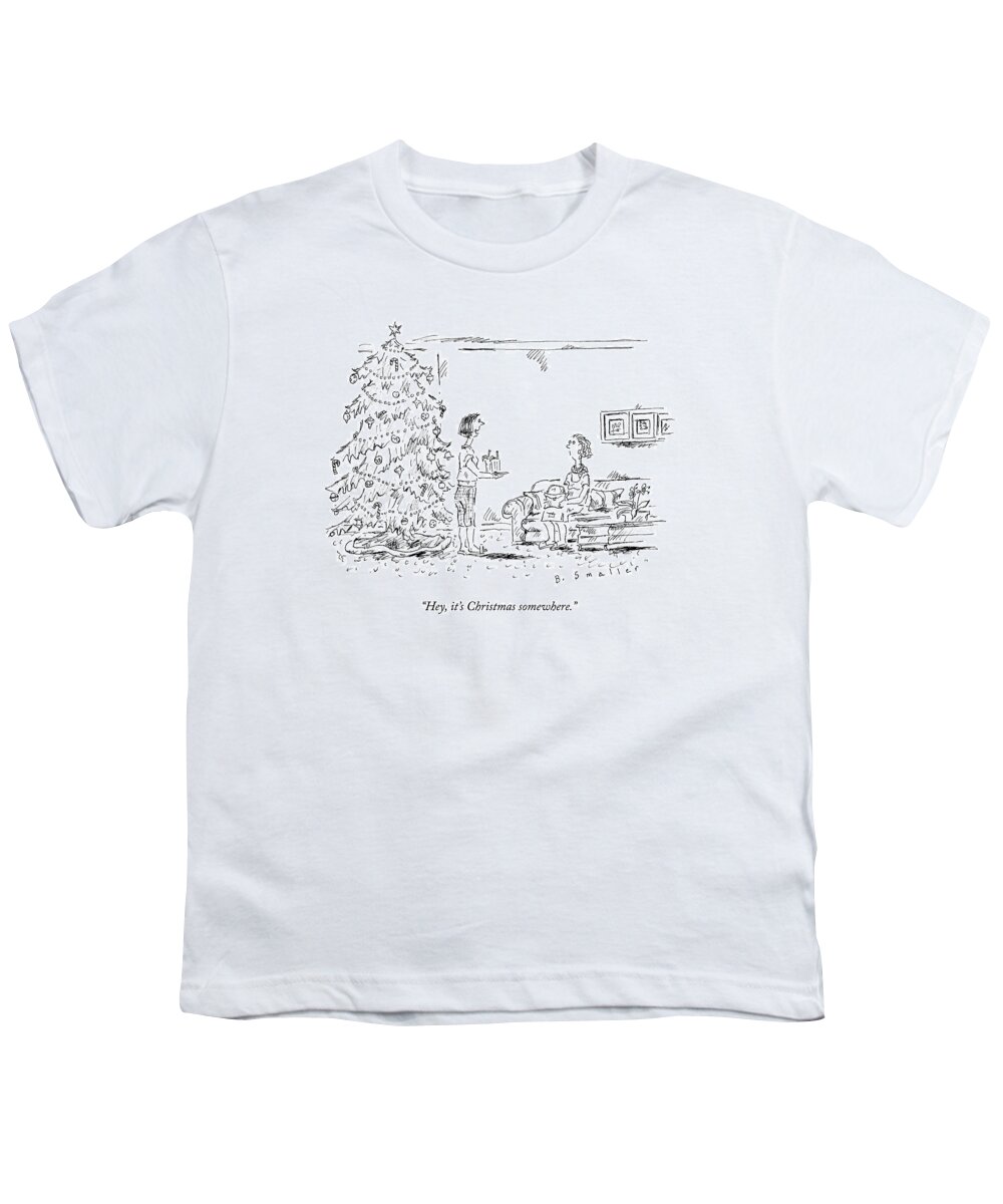 It's Five O'clock Somewhere Youth T-Shirt featuring the drawing A Woman Serving Summer Drinks by Barbara Smaller
