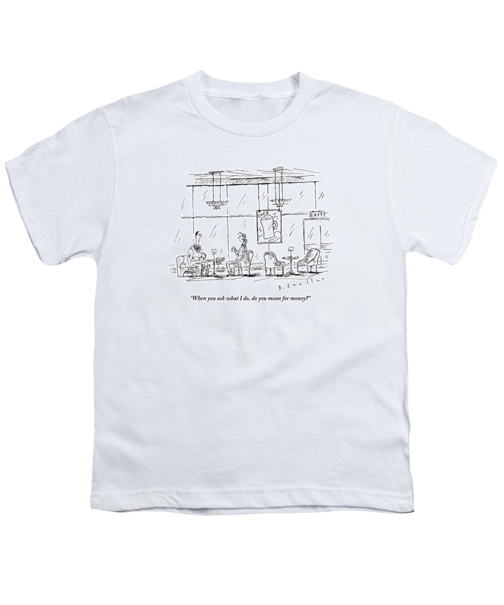 Dates Youth T-Shirt featuring the drawing A Woman Sits In A Coffee Lounge With A Man by Barbara Smaller