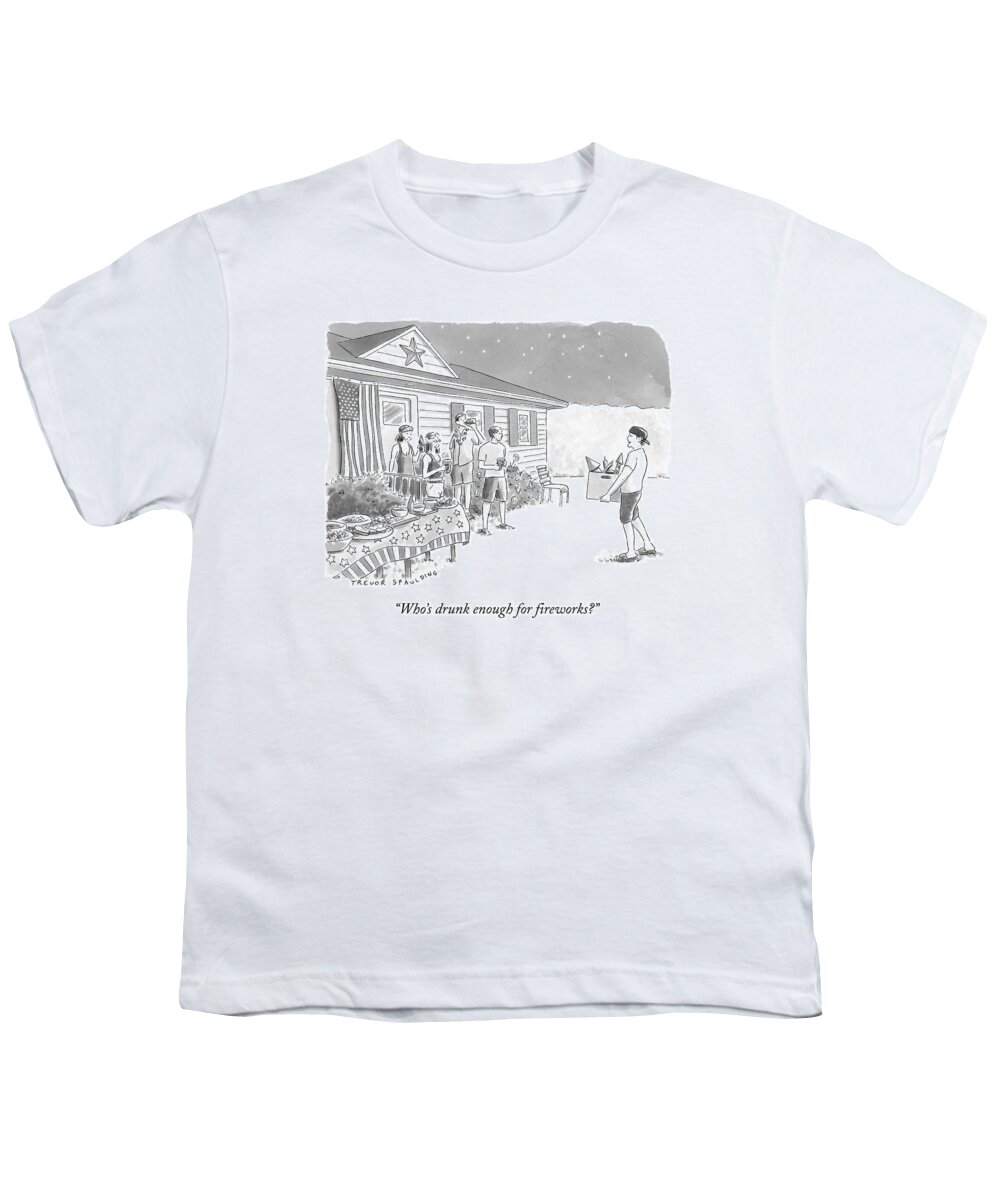 Summer Youth T-Shirt featuring the drawing A Young Man Carries A Box Of Fireworks by Trevor Spaulding