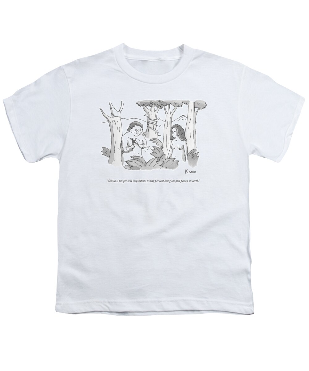Genius Youth T-Shirt featuring the drawing Adam Plays With Two Sticks In The Garden Of Eden by Zachary Kanin