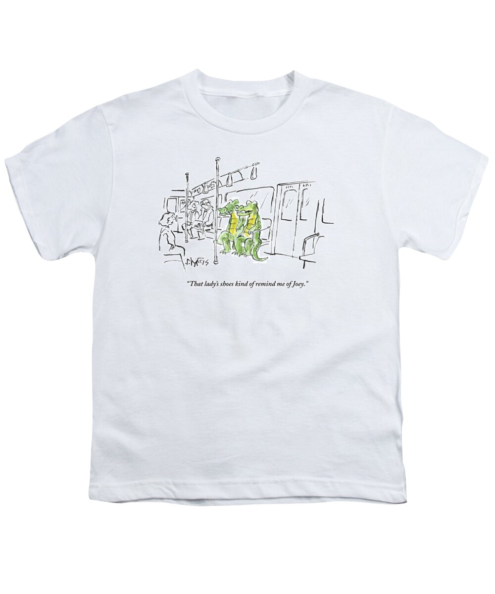 Alligators/crocodiles Youth T-Shirt featuring the drawing Alligators Riding The Subway by Sidney Harris