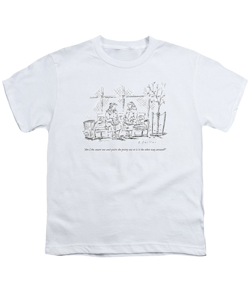 Smart Youth T-Shirt featuring the drawing Am I The Smart One And You're The Pretty One Or by Barbara Smaller