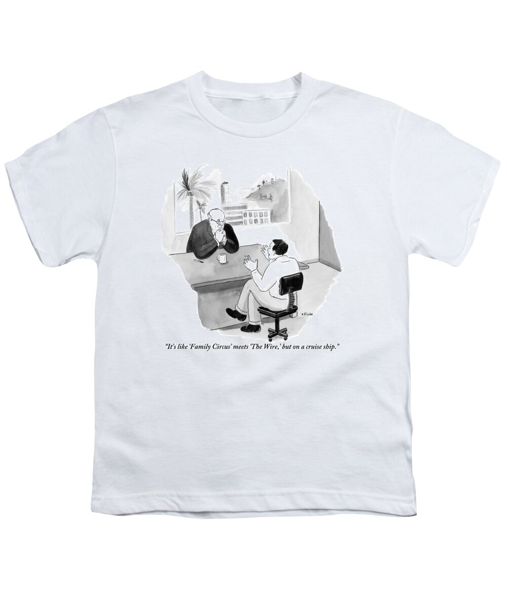 Hollywood Youth T-Shirt featuring the drawing An Enthusiastic Man Shares His Idea by Emily Flake