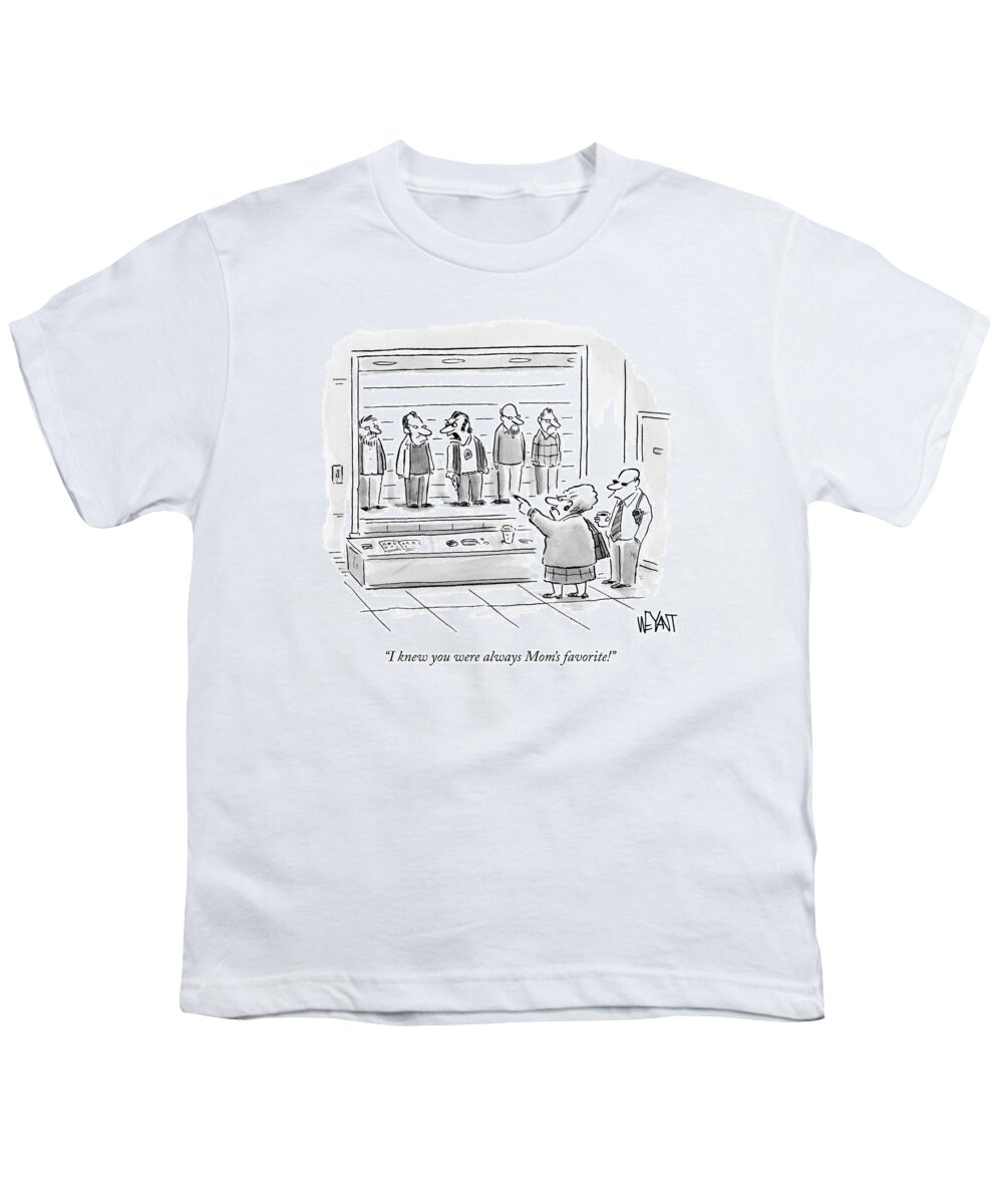 Kids Youth T-Shirt featuring the drawing An Old Woman Points Out A Man In A Police Lineup by Christopher Weyant
