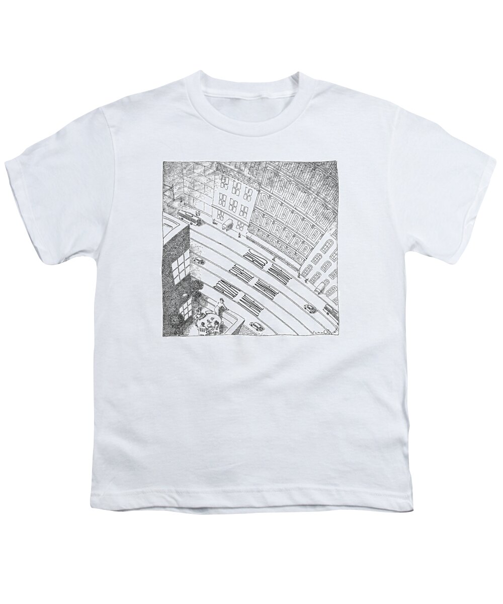 An Overhead Shot Of A Street Reveals Three Lanes Reserved For The Police Youth T-Shirt featuring the drawing An Overhead Shot Of A Street Reveals Three Lanes by John O'Brien