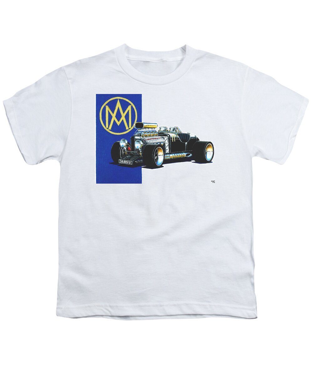 Car Hot Rod Wheels Custom Aston Martin Chrome V8 Roadster Classic Race Amv8 Vantage 007 Bond Db5 Youth T-Shirt featuring the painting Aston Martin hot rod by Guy Pettingell