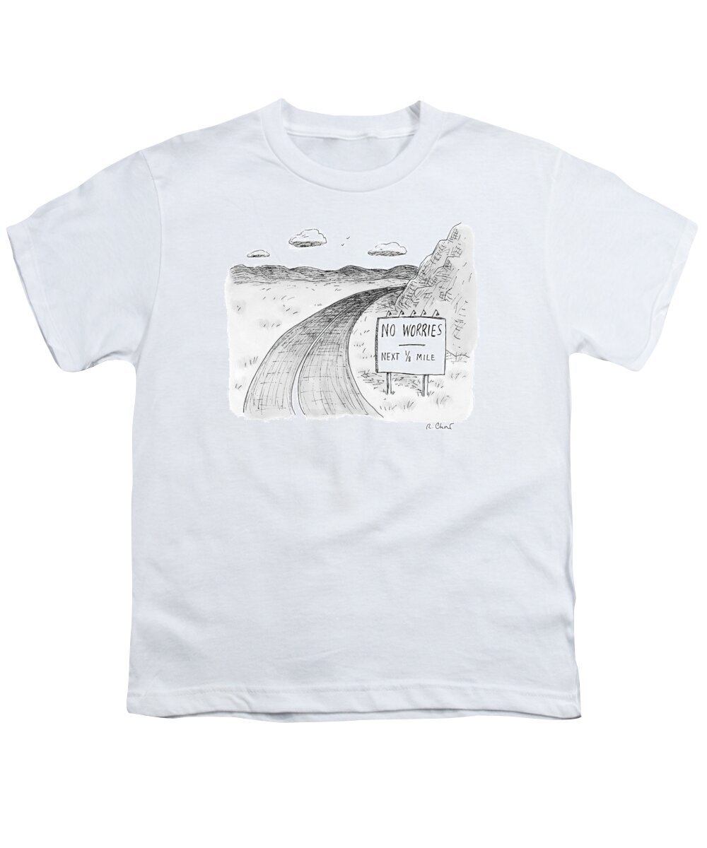 Road Signs Youth T-Shirt featuring the drawing At The Side Of A Stretch Of Rural Road by Roz Chast