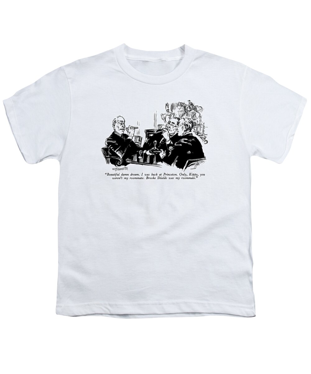 

 Three Men Talking--they All Sit Around A Table Smoking Cigars And Drinking Brandy. 
Men Youth T-Shirt featuring the drawing Beautiful Damn Dream. I Was Back At Princeton by William Hamilton