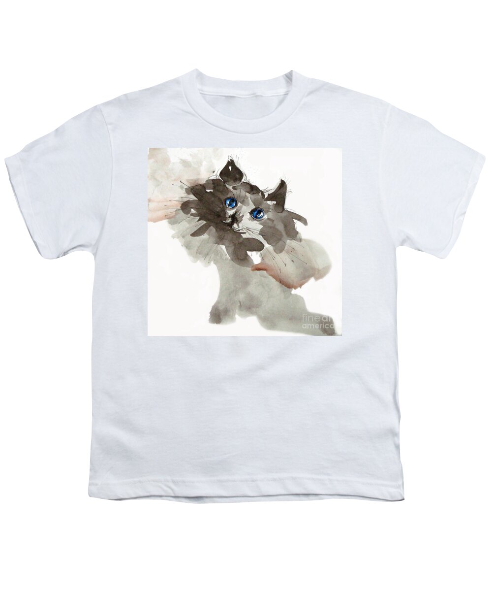 Cat Youth T-Shirt featuring the painting Blue Eyes by Chris Paschke