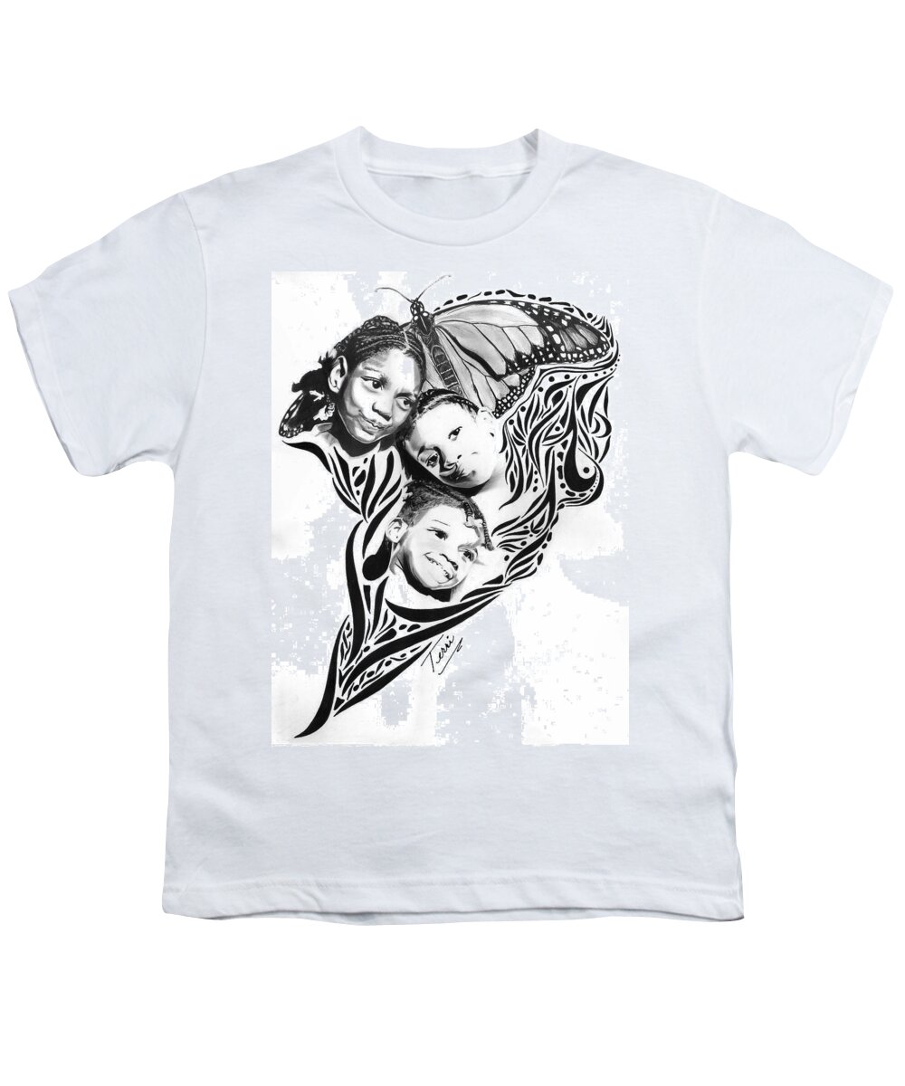 Little Youth T-Shirt featuring the drawing Bouquet of Butterflies by Terri Meredith