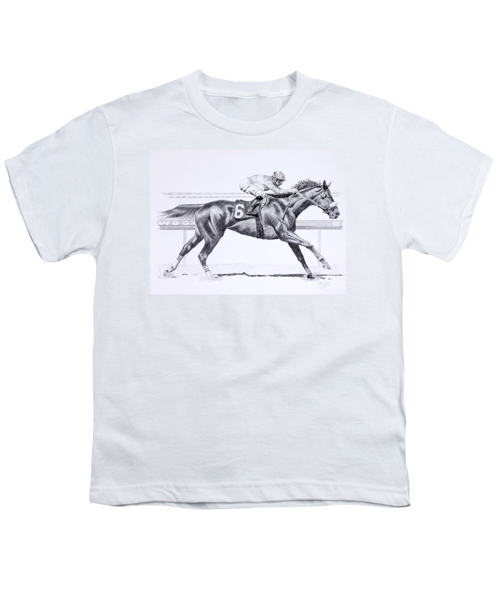 Zenyatta Prints Youth T-Shirt featuring the drawing Bring On The Race Zenyatta by Joette Snyder