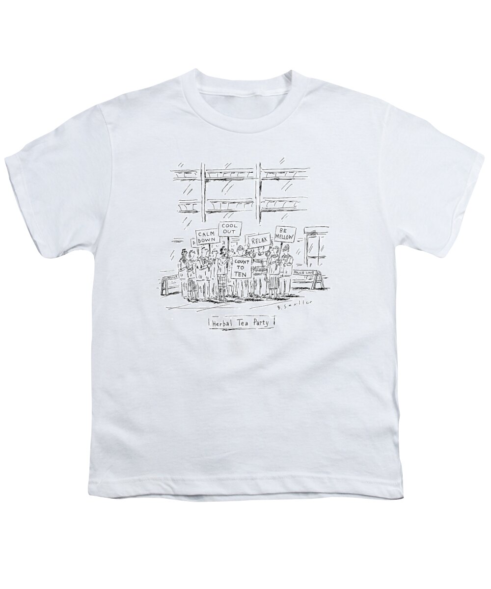 Herbal Tea Youth T-Shirt featuring the drawing Calm-looking Protesters Hold Picket Signs. Refers by Barbara Smaller