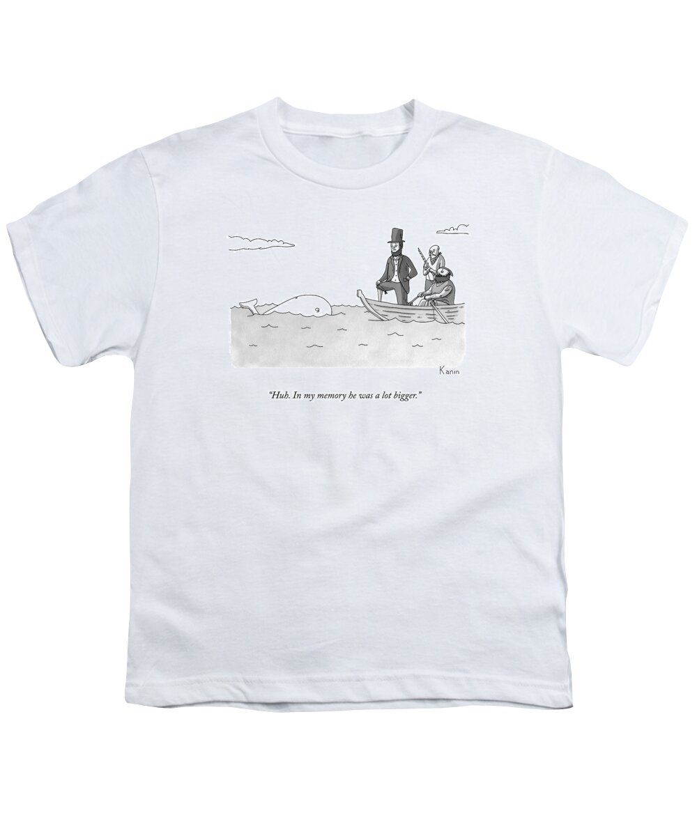 Moby Dick Youth T-Shirt featuring the drawing Captain Ahab Finds A Small Whale by Zachary Kanin