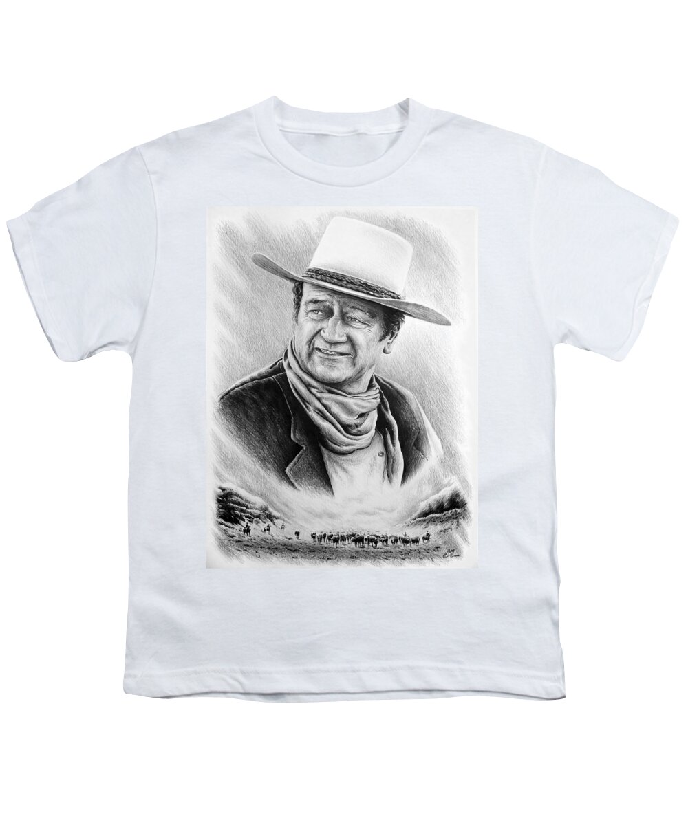 John Wayne Youth T-Shirt featuring the drawing Cattle Drive Bw Version by Andrew Read