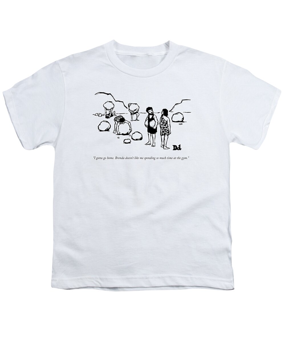 Health Youth T-Shirt featuring the drawing Cave Men Lift Giant Boulders by Drew Dernavich