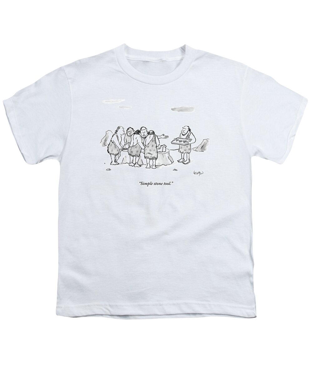 Simple Youth T-Shirt featuring the drawing Cavemen Perform Surgery On Another Caveman by Robert Leighton