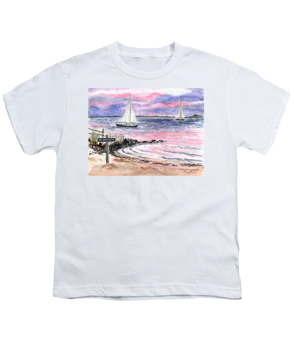 Cedar Beach Youth T-Shirt featuring the painting Cedar Beach Pinks by Clara Sue Beym