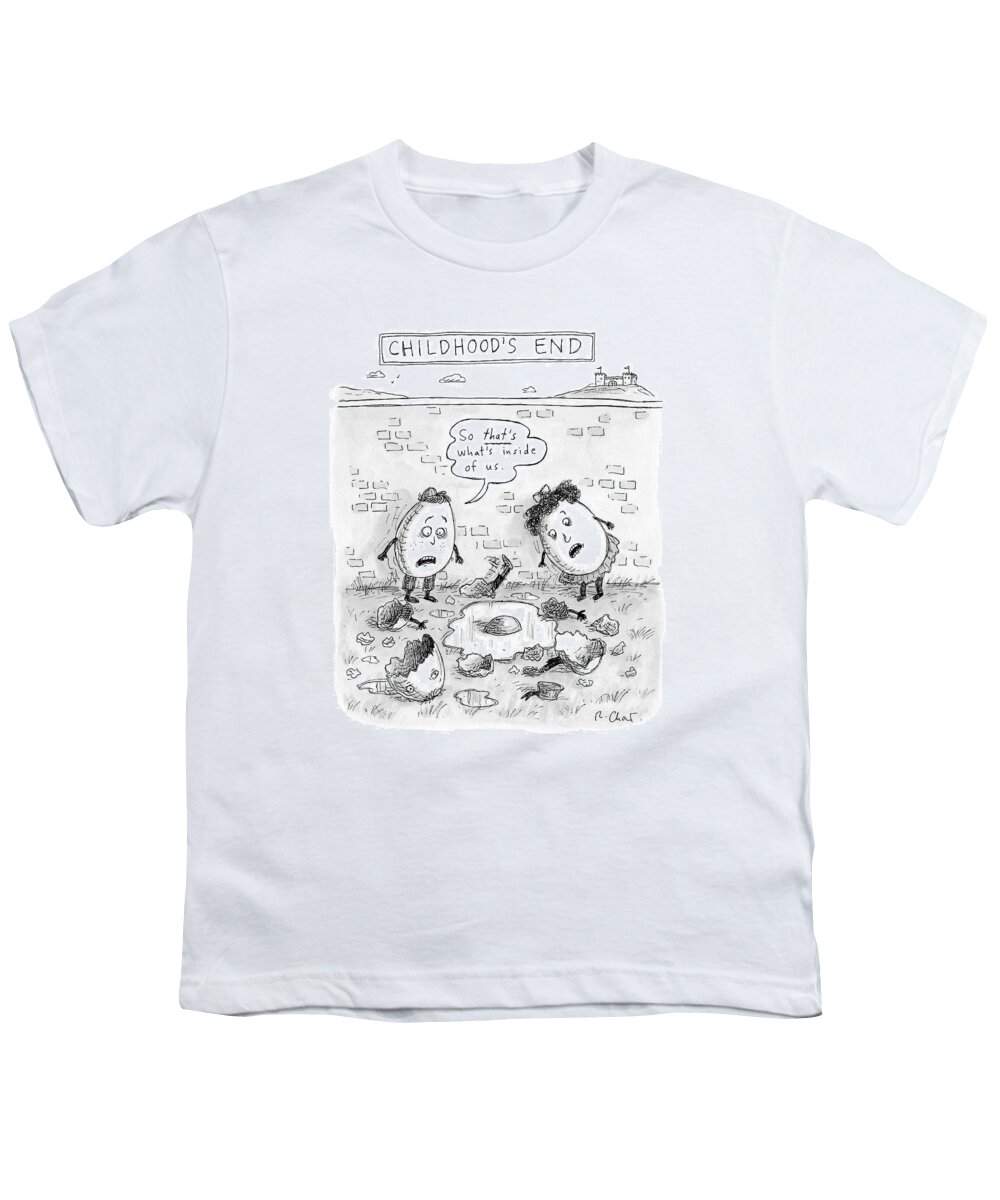 Captionless Youth T-Shirt featuring the drawing Childhood's End: Two Egg-children Stand by Roz Chast