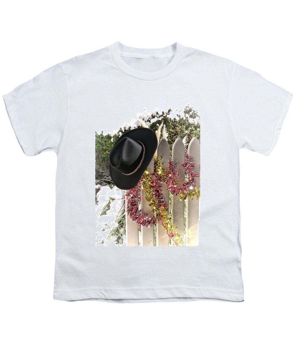 Christmas Youth T-Shirt featuring the photograph Christmas Cowboy Hat on a Fence by Olivier Le Queinec