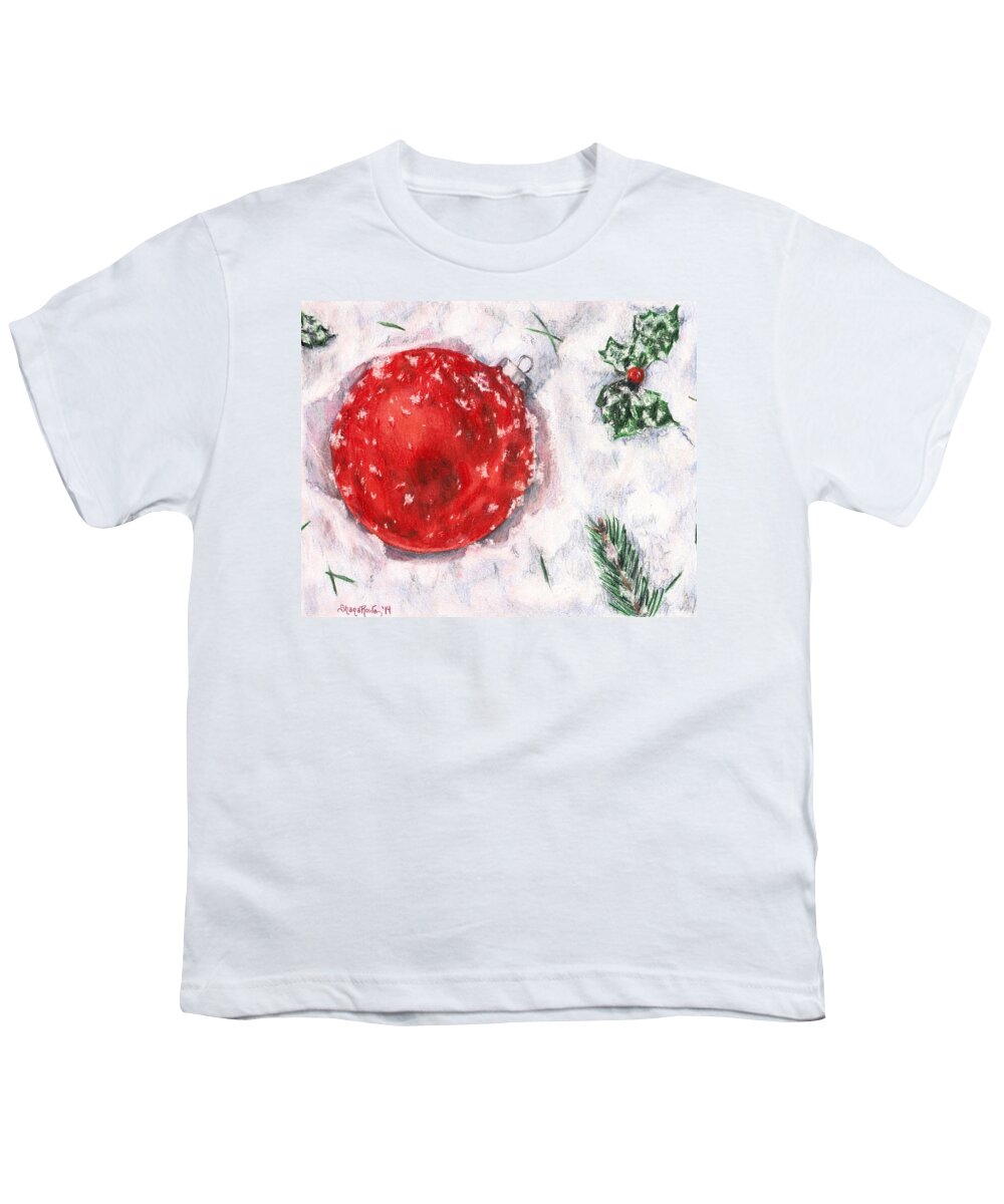 Christmas Youth T-Shirt featuring the drawing Christmas in the Snow by Shana Rowe Jackson