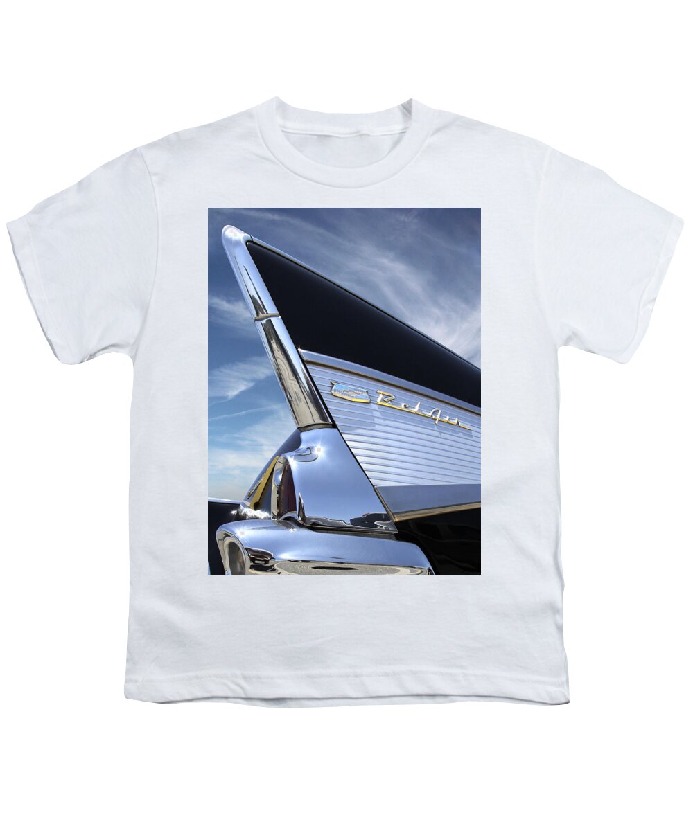 Transportation Youth T-Shirt featuring the photograph Classic Fin - 57 Chevy Belair by Mike McGlothlen