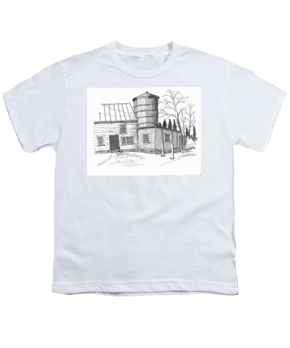 Barn Youth T-Shirt featuring the drawing Clermont Barn 1 by Richard Wambach