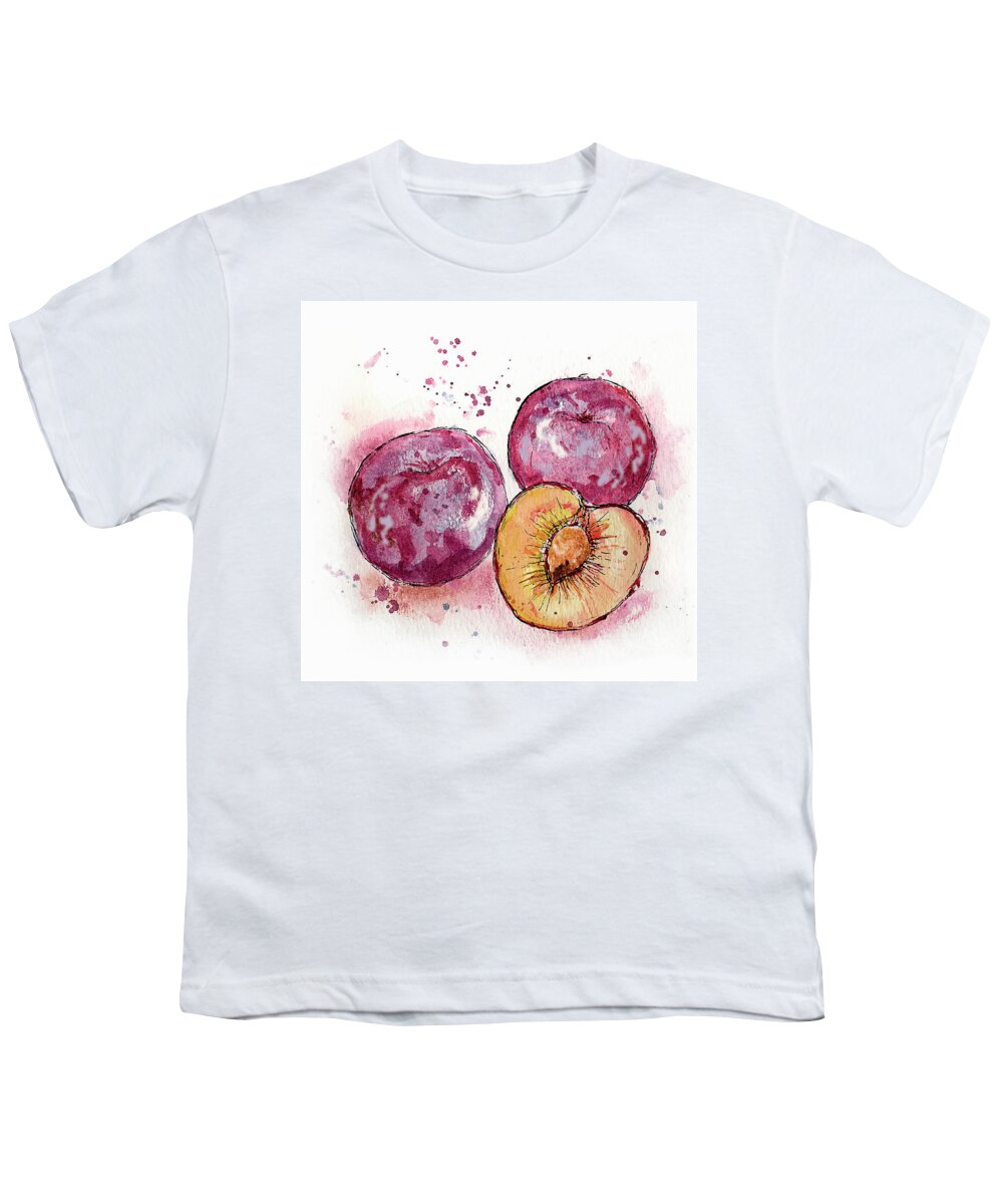 Art Youth T-Shirt featuring the painting Close Up Of Three Plums by Ikon Ikon Images