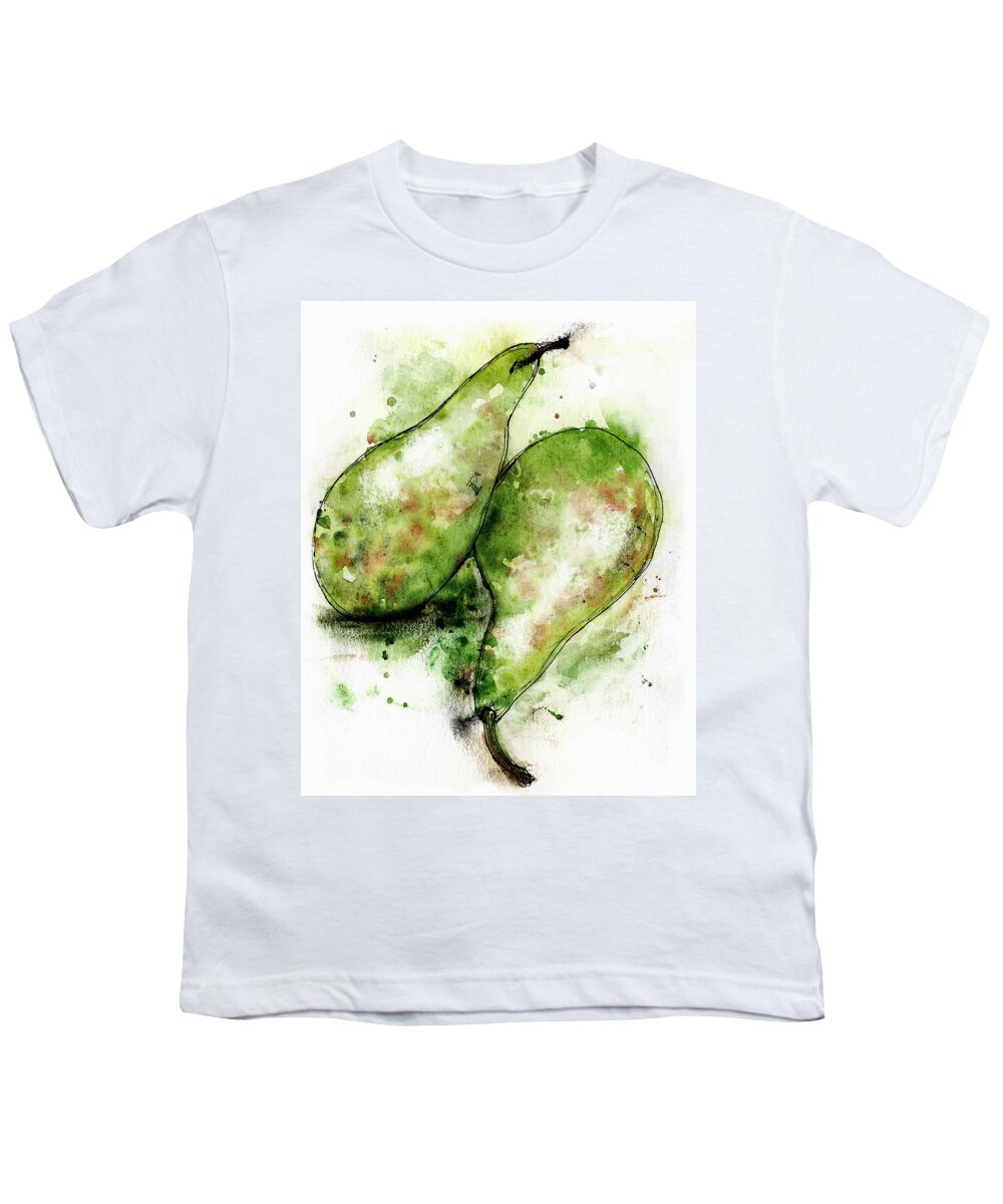 Art Youth T-Shirt featuring the painting Close Up Of Two Green Conference Pears by Ikon Ikon Images