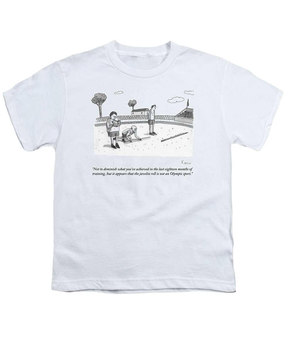 Olympics Youth T-Shirt featuring the drawing Coach Reads From Book As Two Athletes Practice by Zachary Kanin