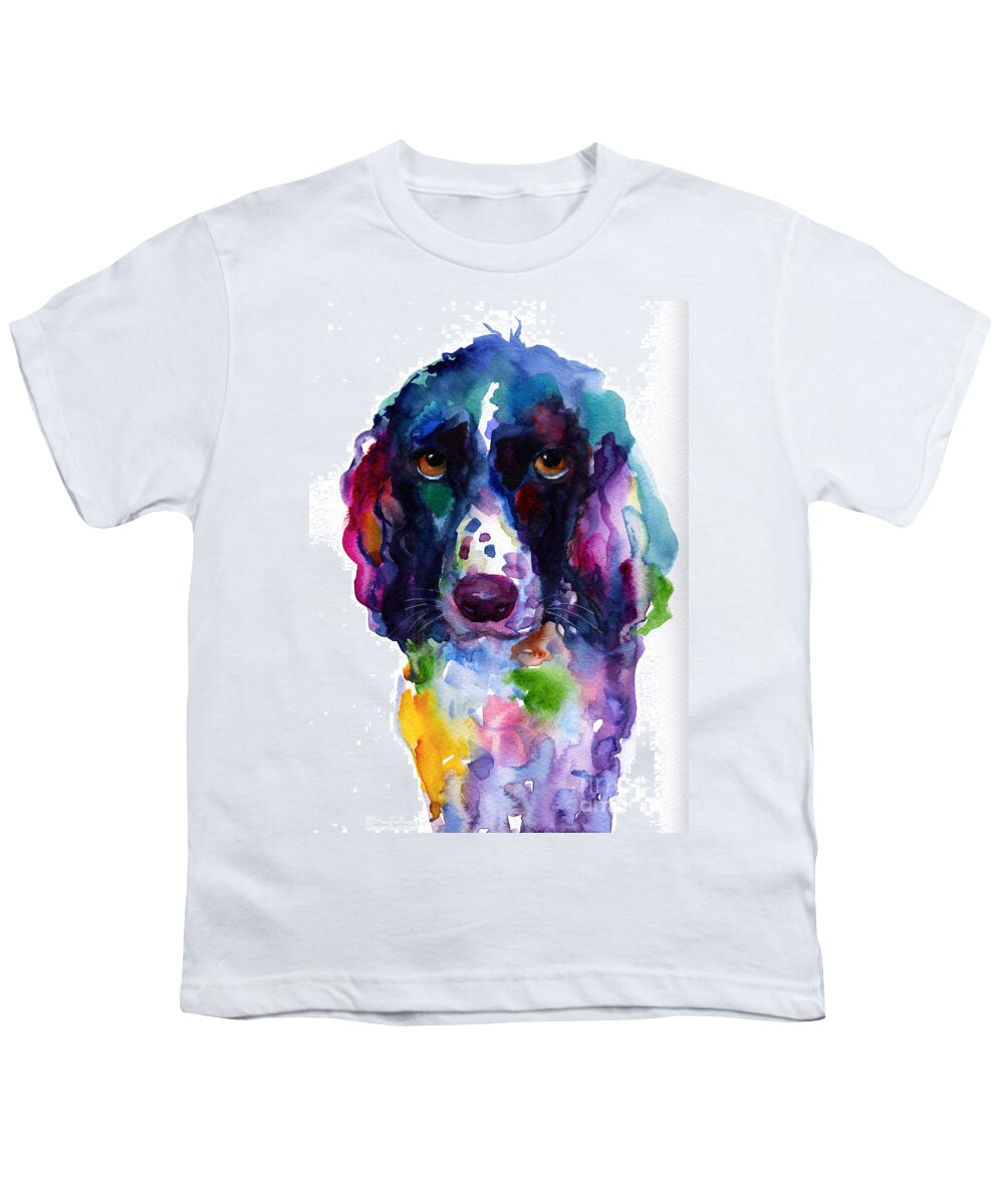 Hunter Dog Youth T-Shirt featuring the painting Colorful English Springer Setter Spaniel dog portrait art by Svetlana Novikova