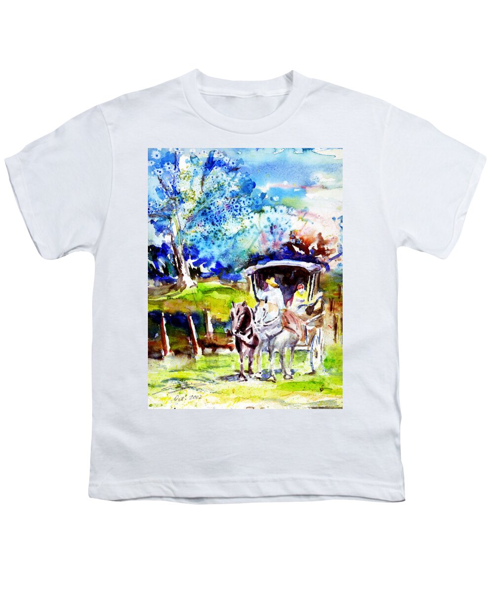 Watercolor Youth T-Shirt featuring the painting Country Roads Take Me Home by Xueling Zou