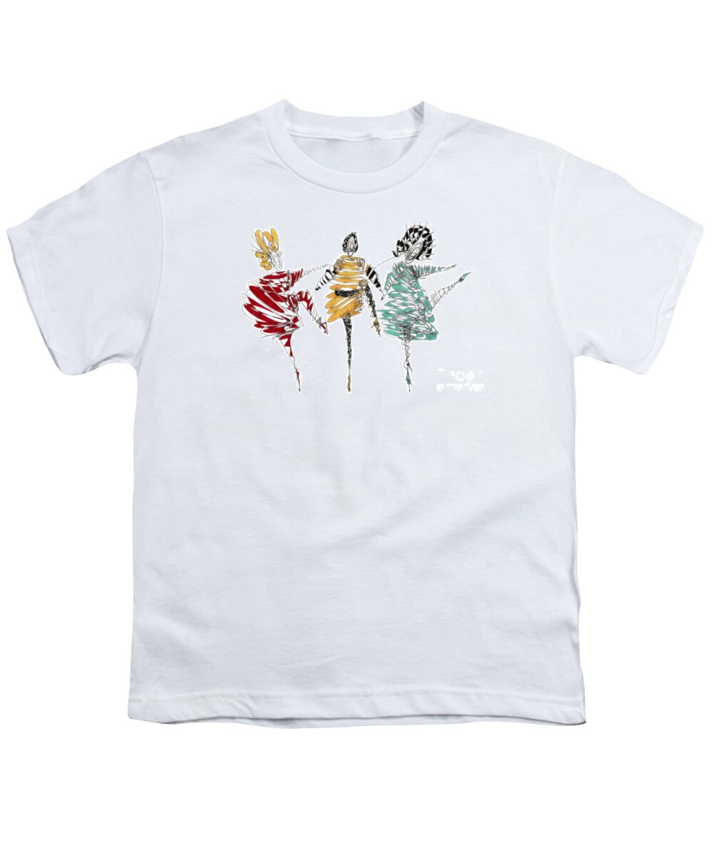 Dancer Art Youth T-Shirt featuring the drawing Dancers by Justyna Jaszke JBJart
