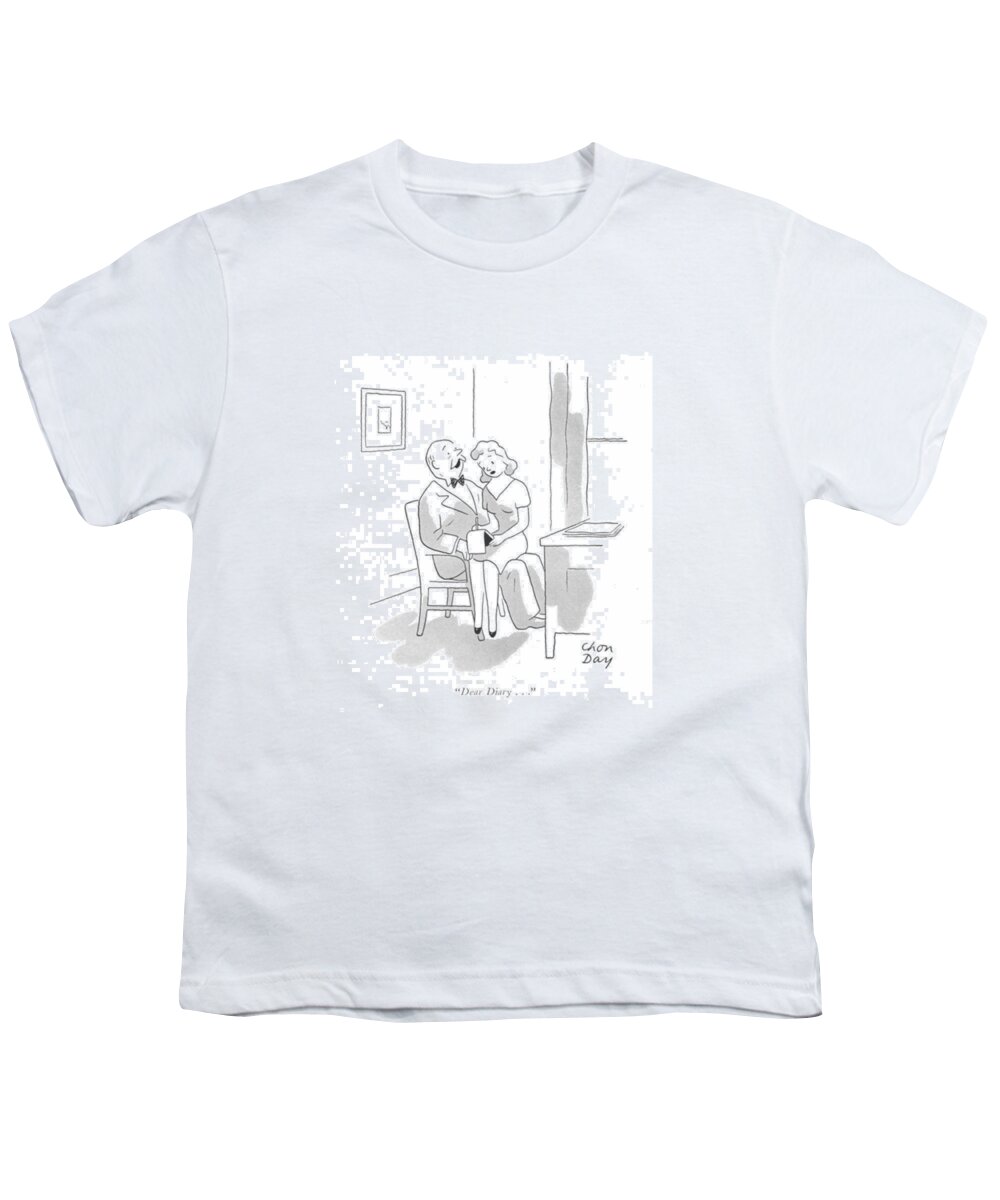 112652 Cda Chon Day Businessman Dictating Youth T-Shirt featuring the drawing Dear Diary by Chon Day