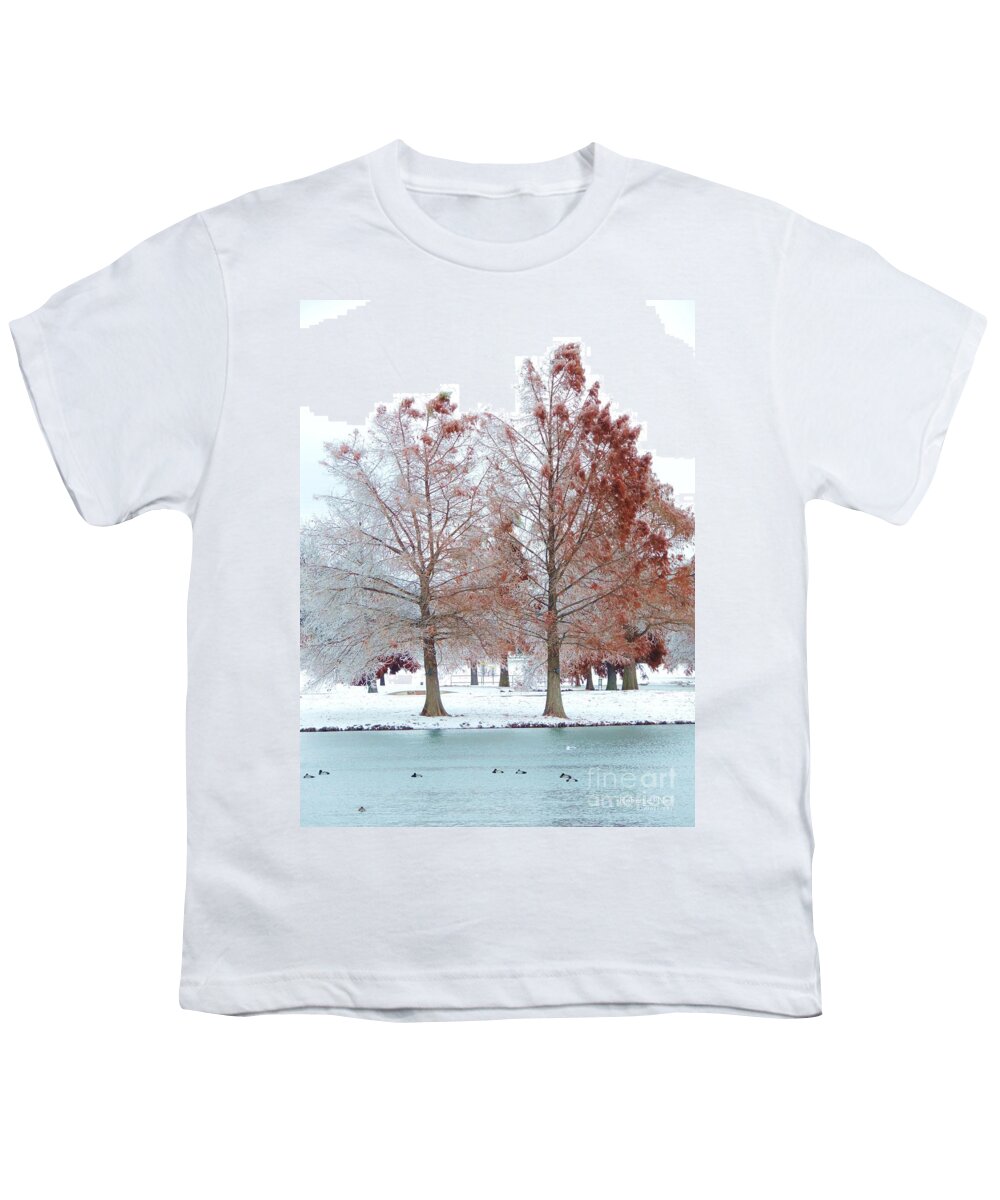 Ducks Youth T-Shirt featuring the photograph Ducks on a Winter Pond by Robert ONeil