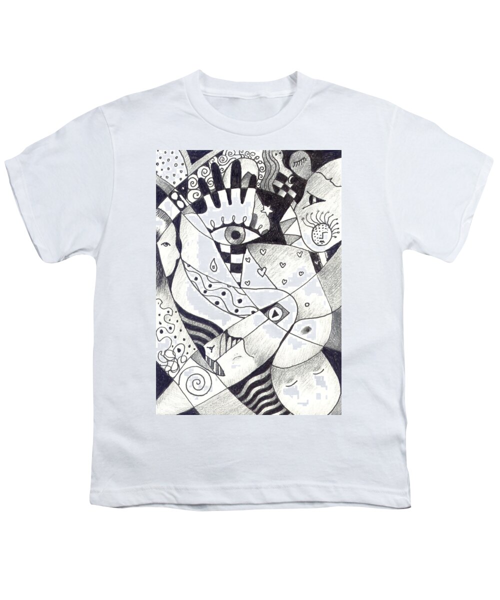 Figurative Abstraction Youth T-Shirt featuring the drawing Embracing Life by Helena Tiainen