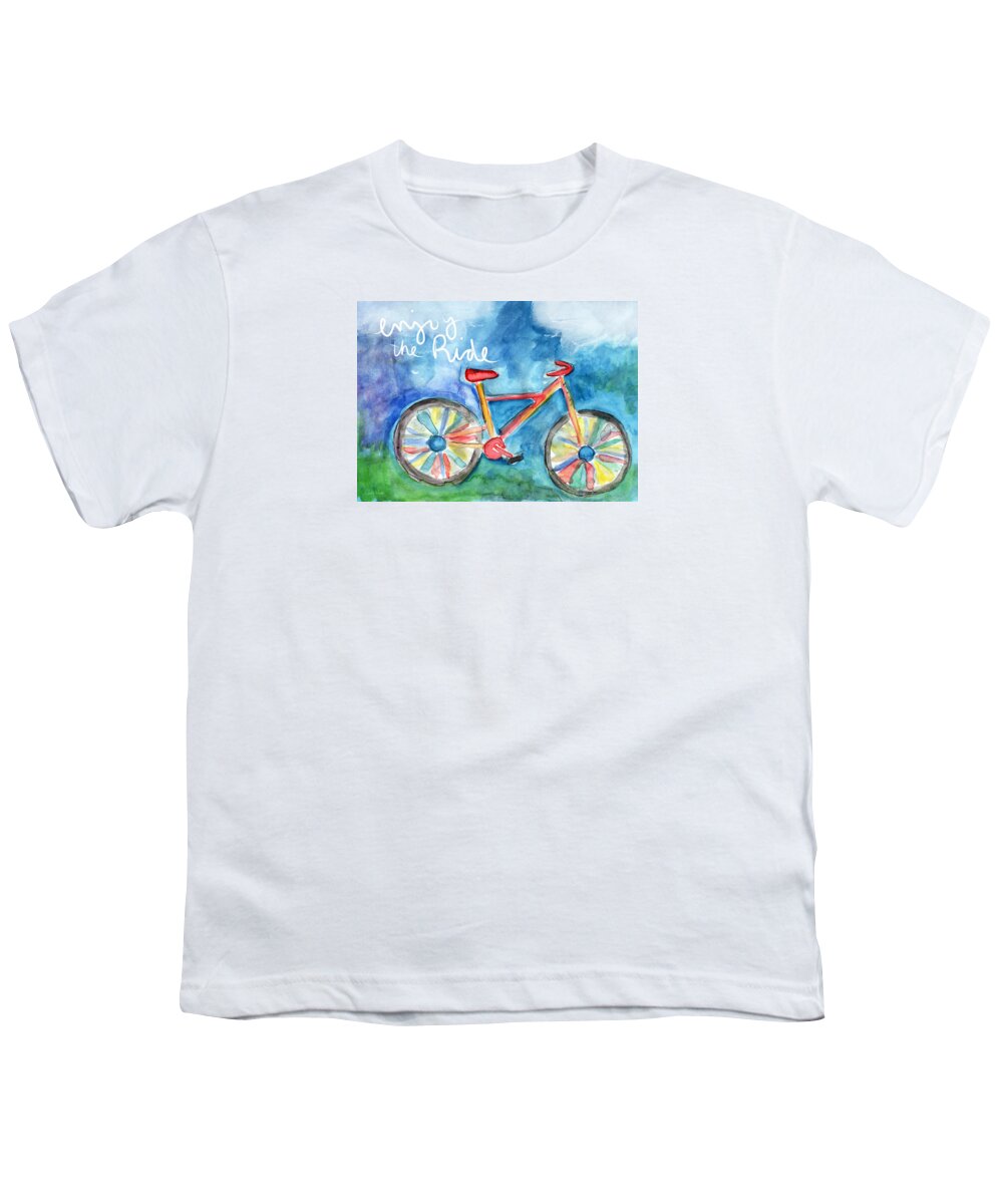 Bike Youth T-Shirt featuring the painting Enjoy The Ride- Colorful Bike Painting by Linda Woods