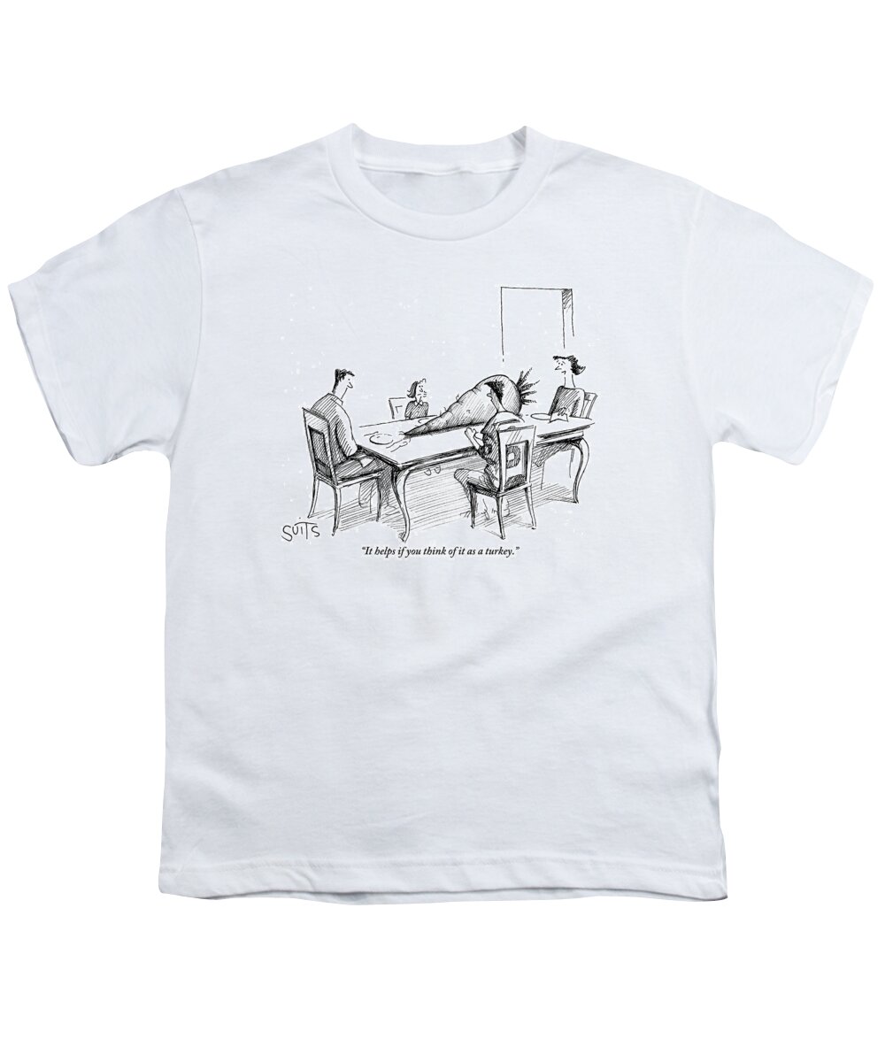 Carrot Youth T-Shirt featuring the drawing Family Around Dinner Table With Enormous Carrot by Julia Suits