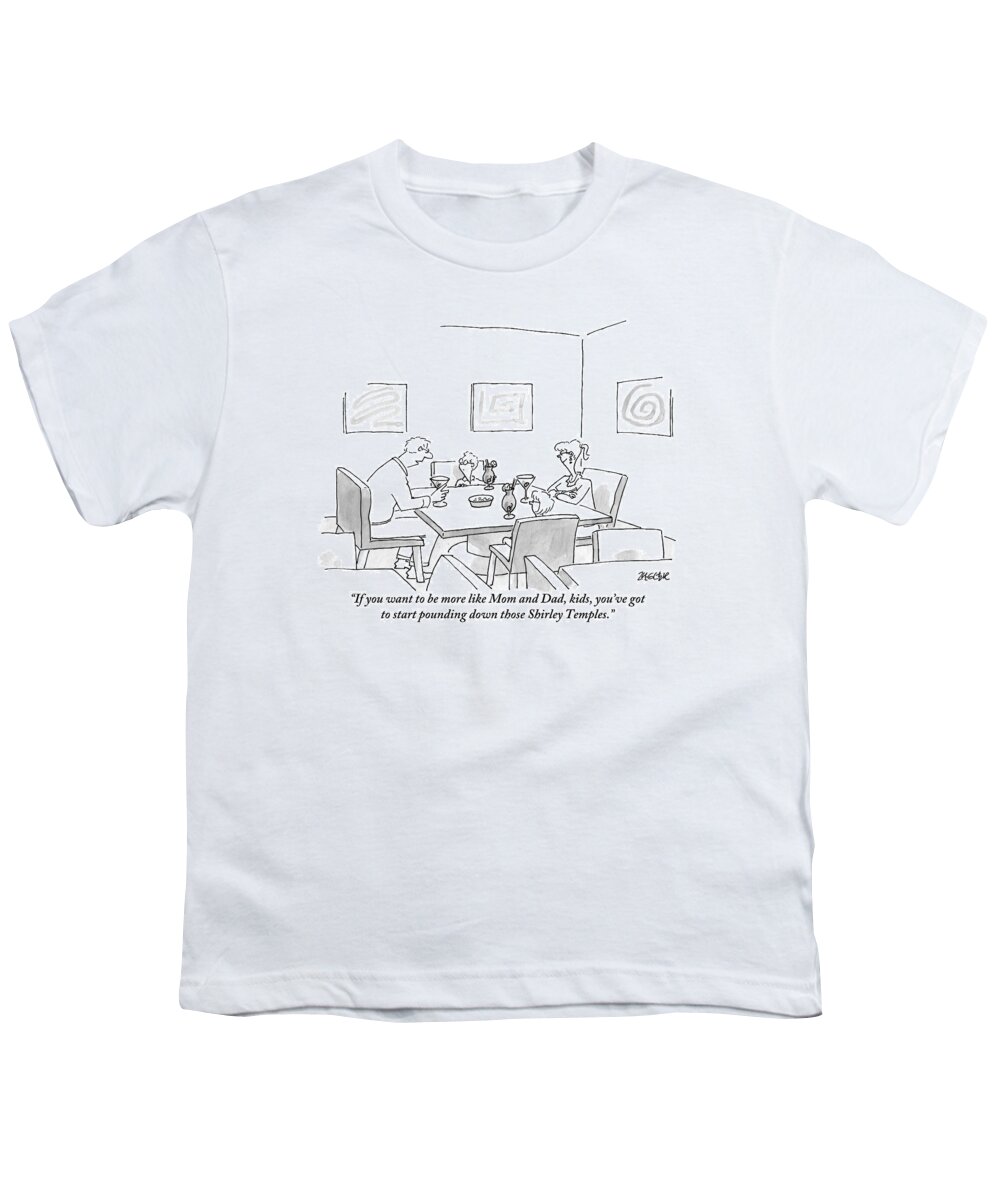 Parents Youth T-Shirt featuring the drawing Family Around Table by Jack Ziegler