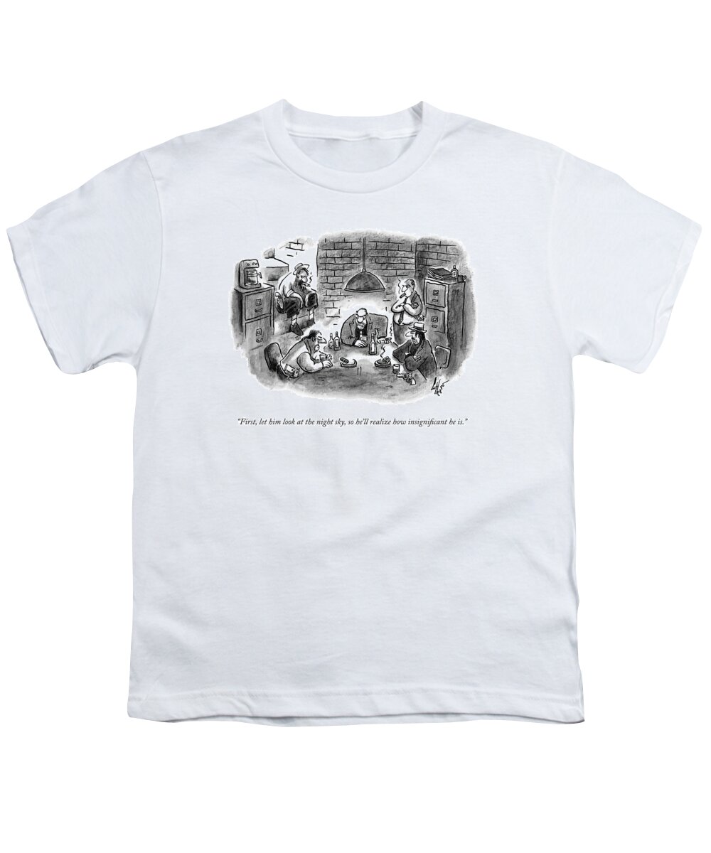 Small Insignificant Youth T-Shirt featuring the drawing Five Mobsters Meet In A Dim Basement by Frank Cotham