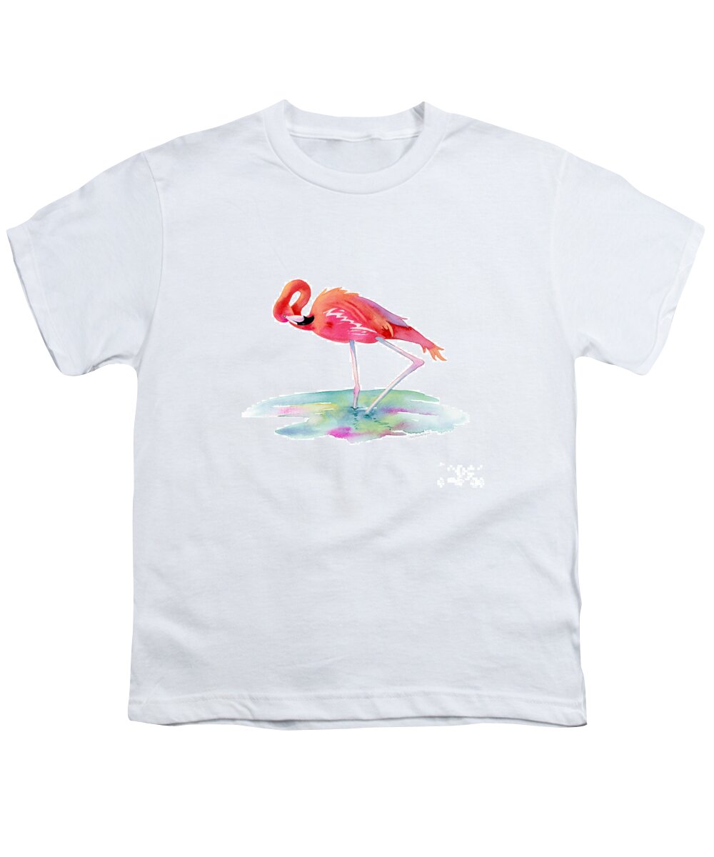 Flamingo Youth T-Shirt featuring the painting Flamingo View by Amy Kirkpatrick