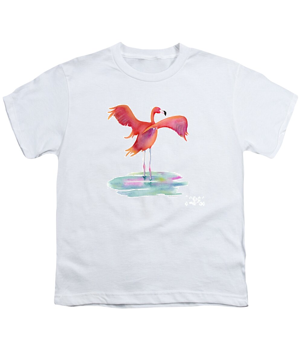 Flamingo Youth T-Shirt featuring the painting Flamingo Wings by Amy Kirkpatrick