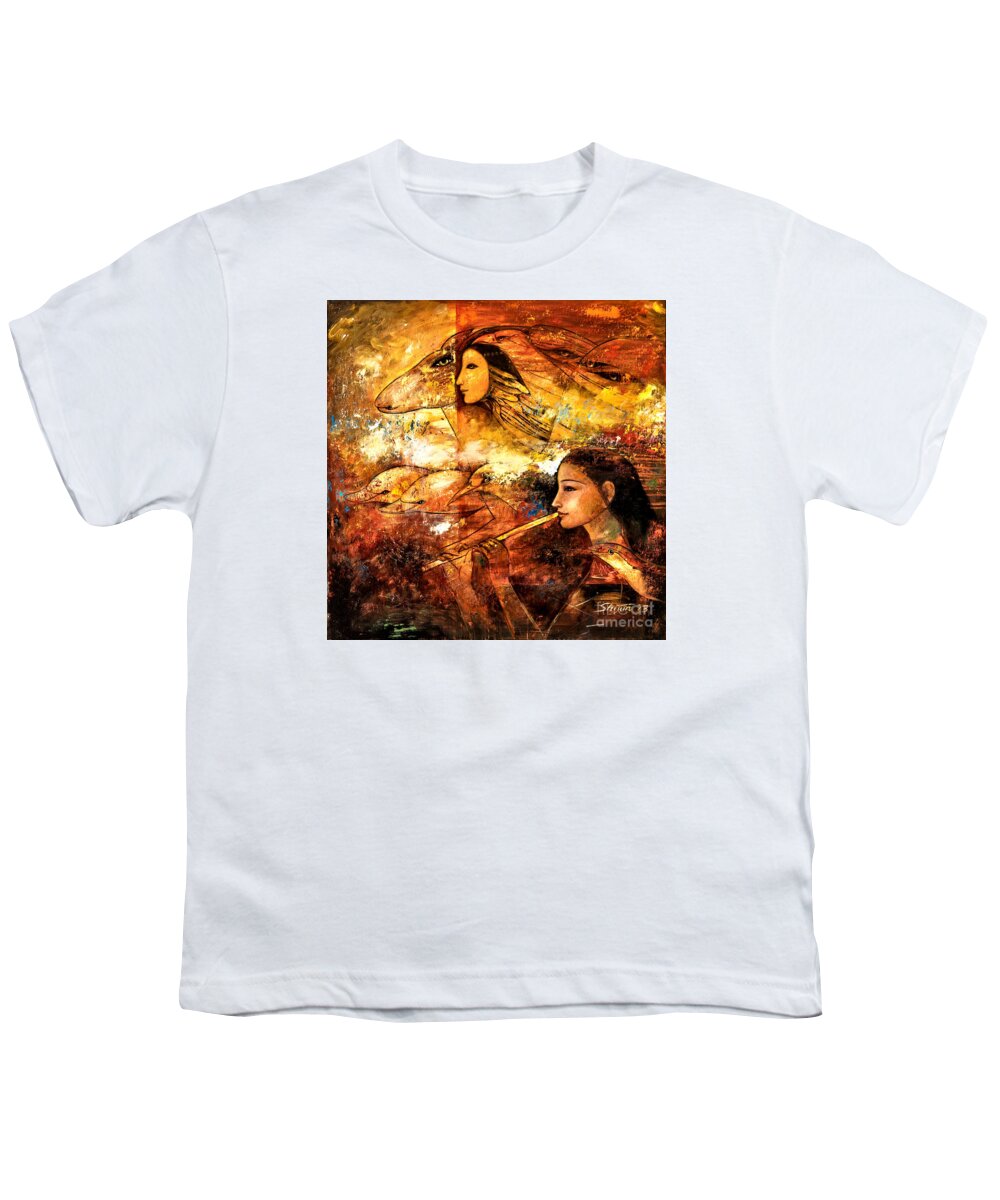 Oil Painting Youth T-Shirt featuring the painting Flying by Shijun Munns