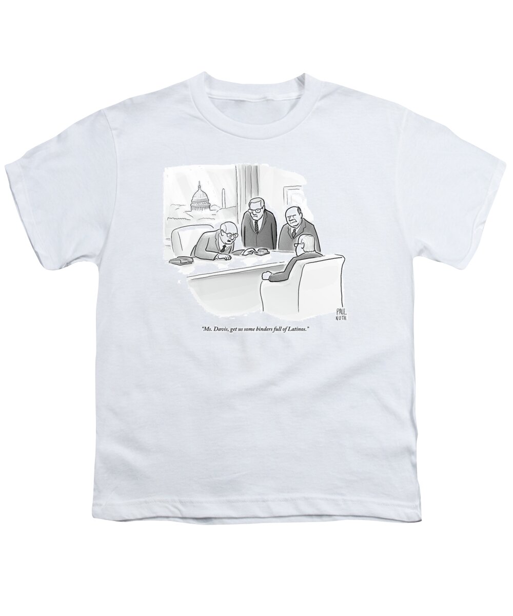 Politics Youth T-Shirt featuring the drawing Four Old Washington Bureaucrats Stand Over A Desk by Paul Noth