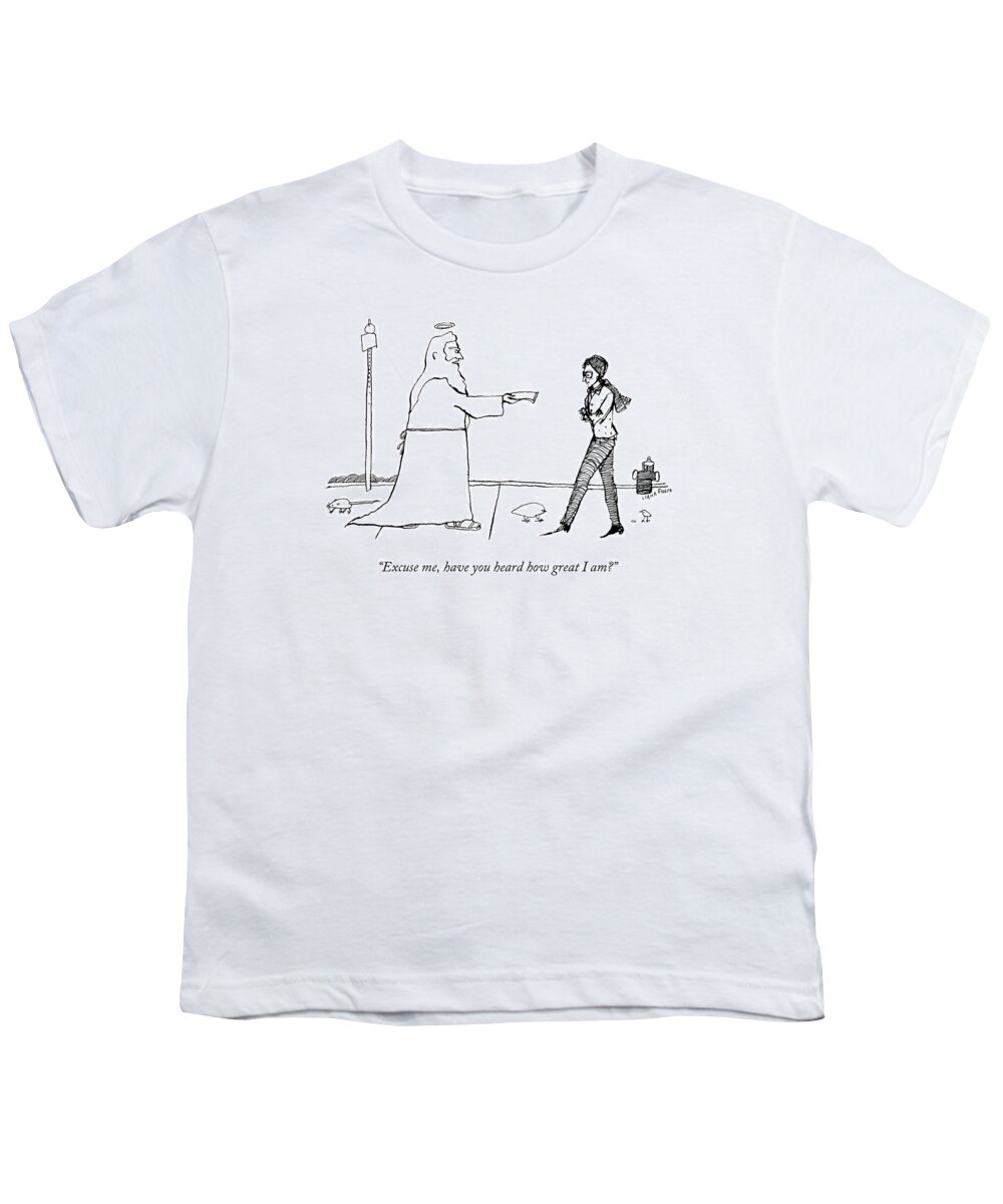 Religion Youth T-Shirt featuring the drawing G-d Hands Out Fliers On The Street by Liana Finck