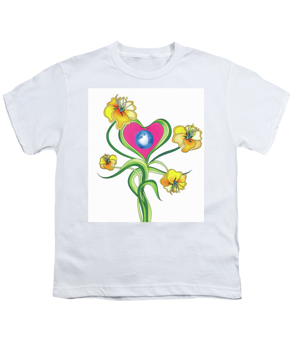 Beauty Youth T-Shirt featuring the photograph Globe In Center Of Heart-shaped Flower by Ikon Ikon Images