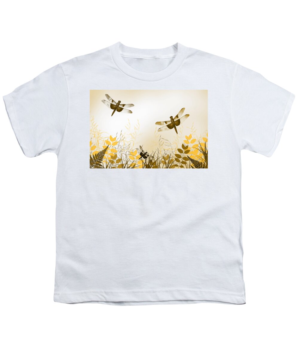 Dragonflies Youth T-Shirt featuring the mixed media Gold Dragonfly Art by Christina Rollo