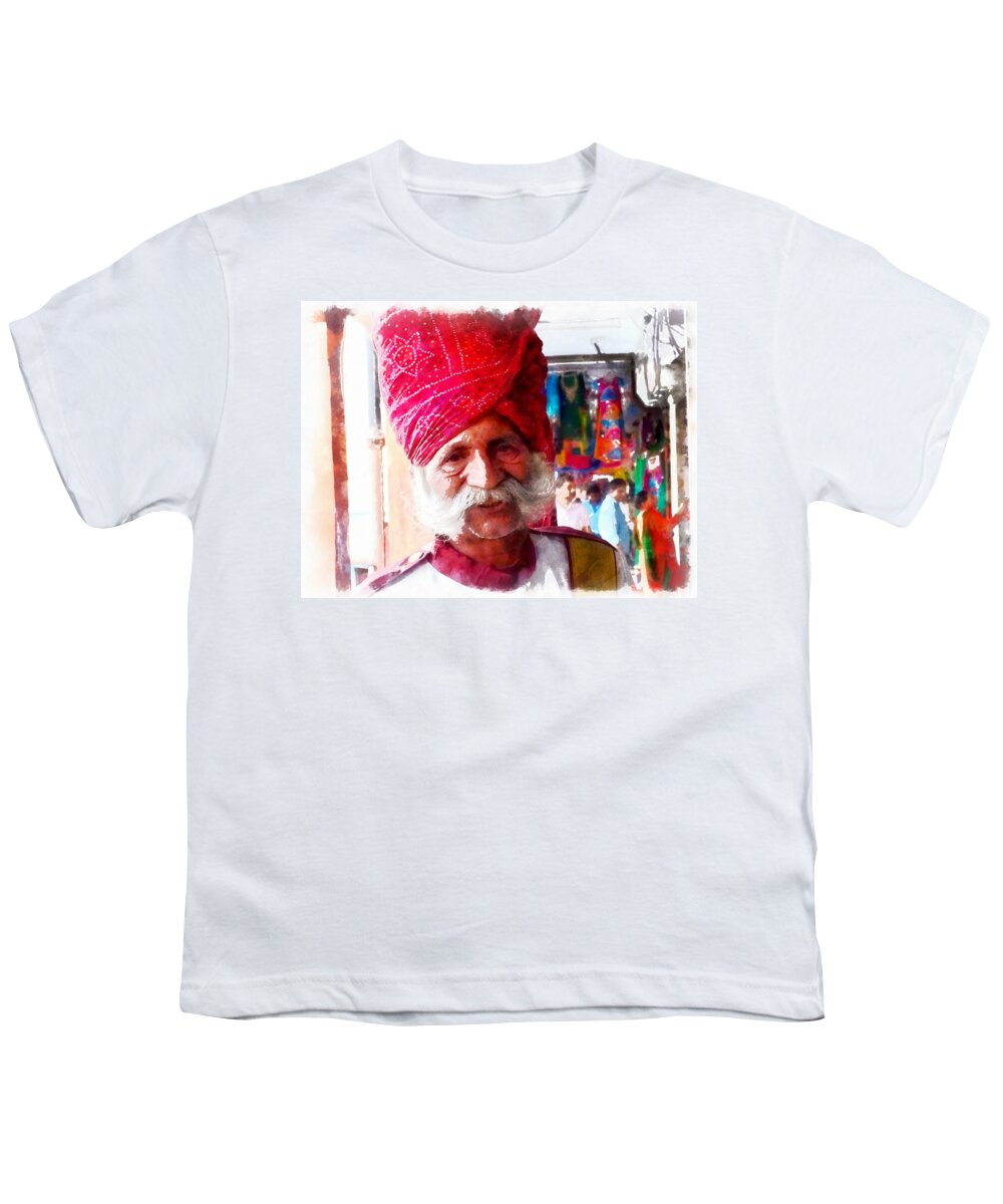 Handsome Youth T-Shirt featuring the photograph Handsome Doorman Turban India Rajasthan Jaipur by Sue Jacobi