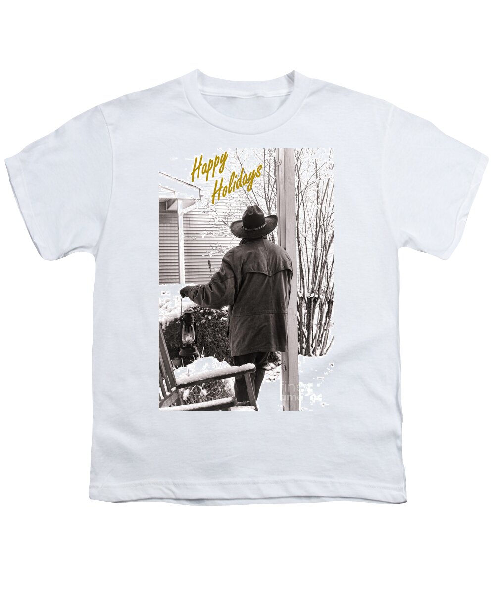Happy Youth T-Shirt featuring the photograph Happy Holidays Cowboy by Olivier Le Queinec