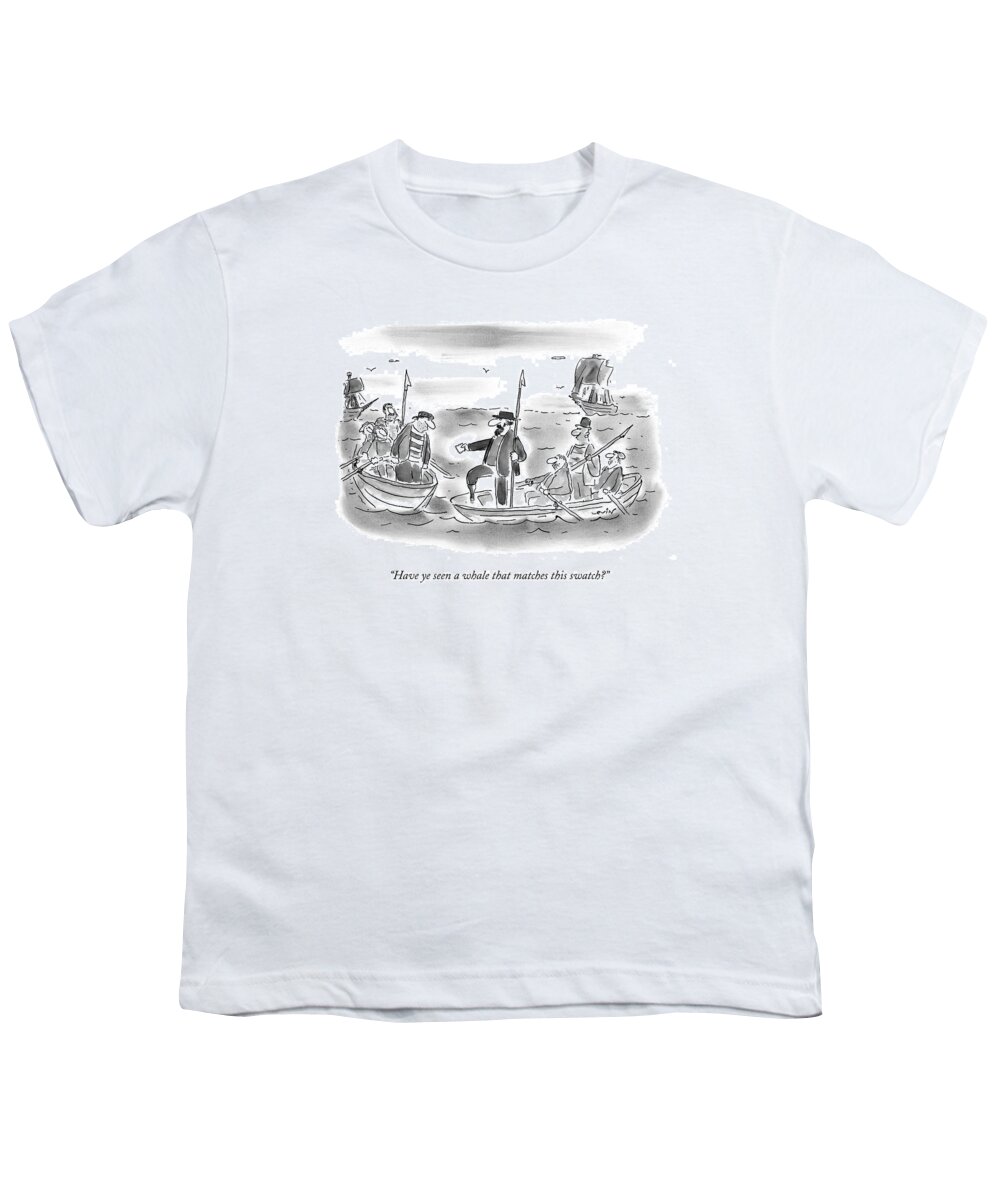 Fabric Youth T-Shirt featuring the drawing Have Ye Seen A Whale That Matches This Swatch? by Arnie Levin