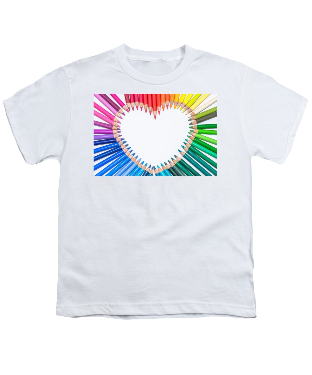 Heart Youth T-Shirt featuring the photograph Heart Of Colorful Crayons by Andreas Berthold